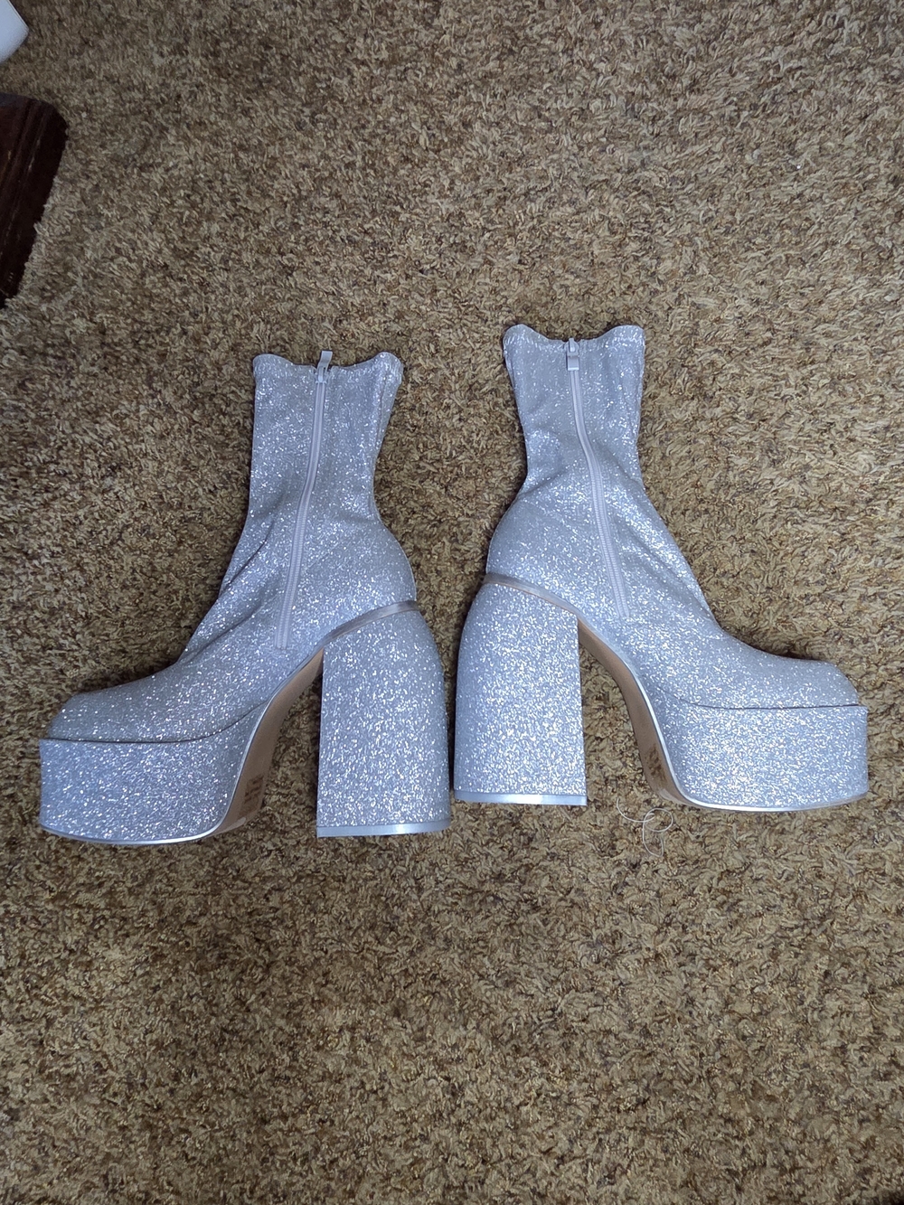 Silver Glitter Platform Boots - Women's Dolla Kill